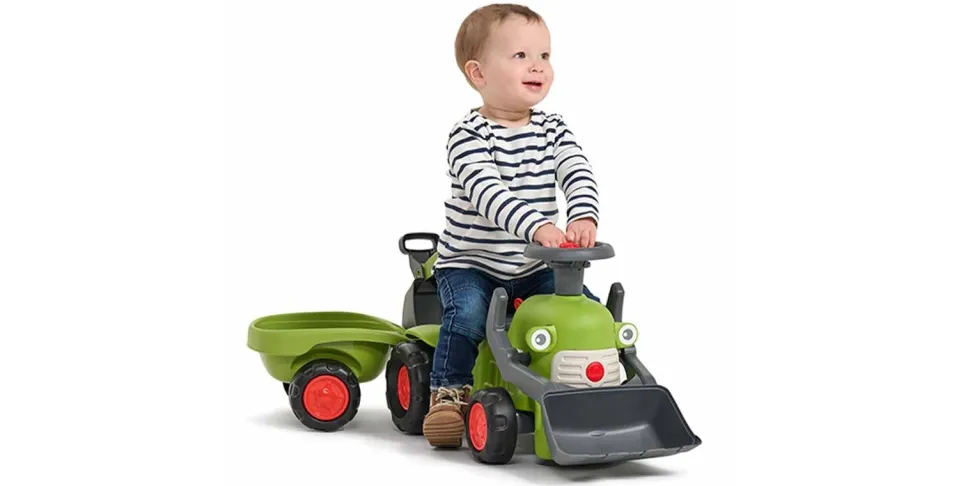 Falk Age 1+ Claas Baby Tractor with Loader, Back Hoe and Trailer