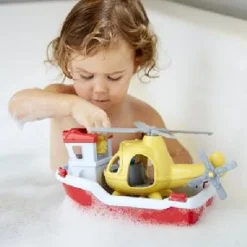 Green Toys Rescue Boat and Helicopter Toy with Mini Figures