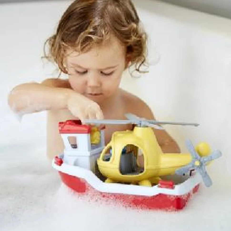 Green Toys Rescue Boat and Helicopter Toy with Mini Figures