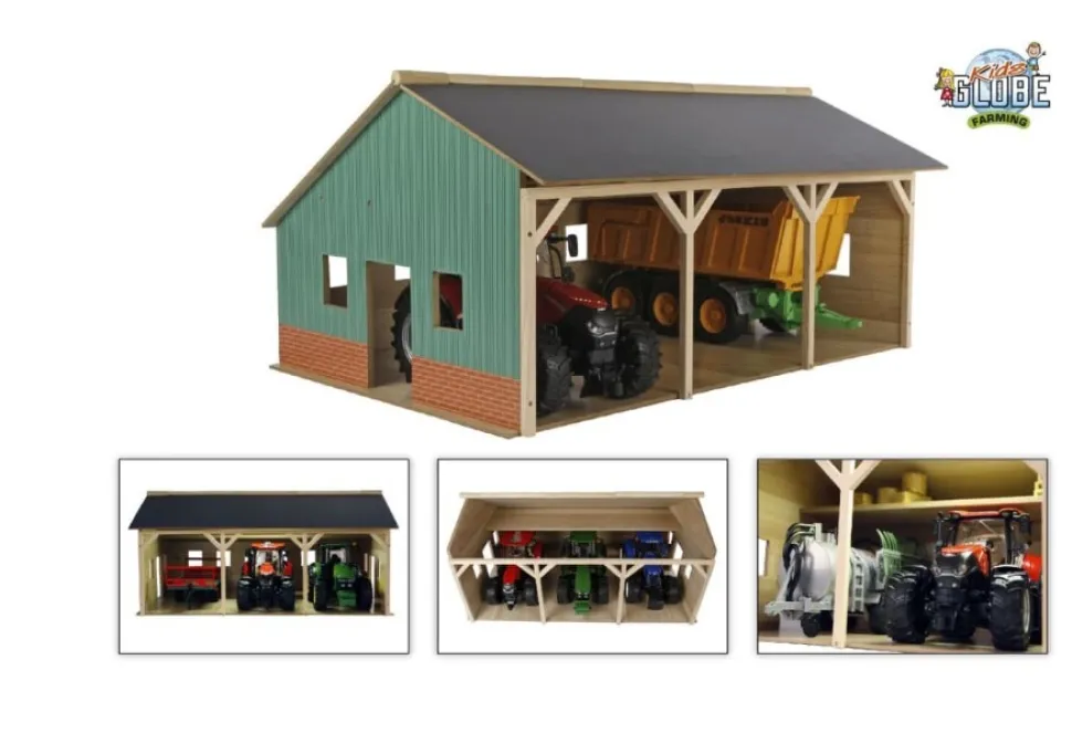 Kids Globe 1:16 Wooden Farm Shed for 3 Tractors
